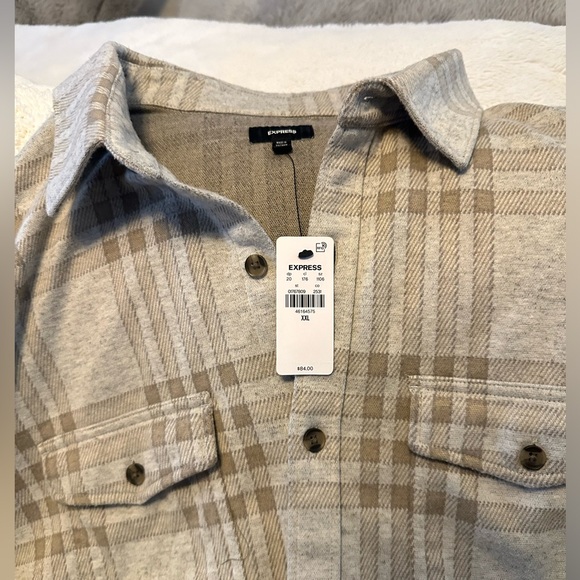 NWT EXPRESS Grid Plaid Double Pocket Sweater Flannel Shirt - Picture 10 of 10